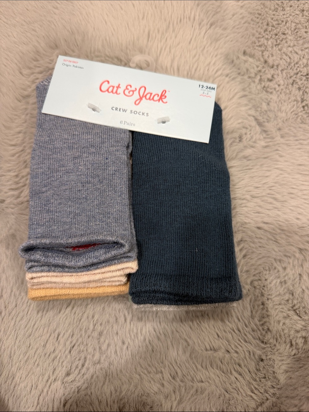 Cat & Jack Crew Socks Pack - Gray, Navy, Cream, Yellow 12-24m